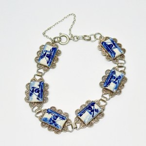 Bracelet hollandais en argent ajouré et porcelaine de Delft