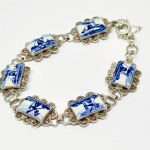 Bracelet hollandais en argent ajouré et porcelaine de Delft