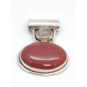 Silver Pendant with Carnelian and Quartz