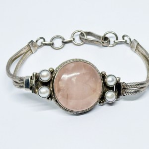 Silver Bracelet with Pearls and Pink Quartz