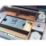 Antique Victorian travel desk with two inkwells and pen