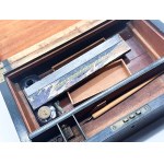 Victorian locking travel desk with two inkwells and a pen