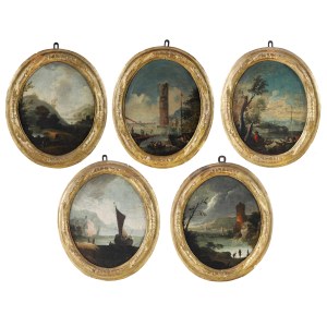 Five oval landscape paintings - Marche