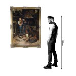 Craftsman painting with workshop boy sitting on the floor