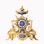 Fireplace Triptych in Gilded Bronze and Blue Enamel