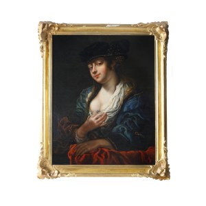 Louis-Léopold Boilly (attribuito a) (La Bassèe 05/07/1761 - Parigi 04/01/1845), Ritratto di giovane donna con cappello - Fine XVIII secolo