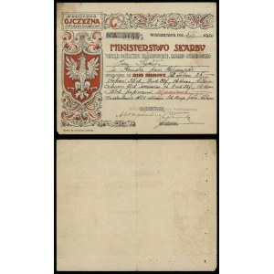 Ministero del Tesoro, ricevuta rilasciata a nome di Jan Sykuła, 5.01.1920