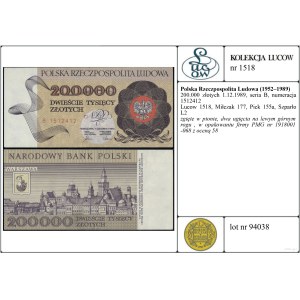 Poland, 200,000 zloty, 1.12.1989, B