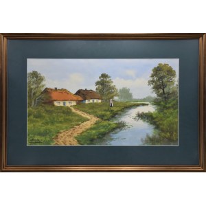 Joseph SCHIFFER, 20th century, Village by the stream
