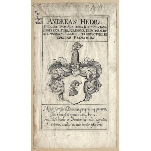 Heraldic exilibris of A. Hedius from the late 17th century.
