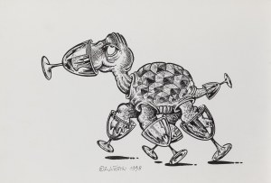 Edward Lutczyn (ur. 1947, Heppenheim), Żółw kieliszkowy, ilustracja satyryczna, 1998