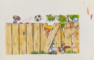Szarlota Pawel (1947 - 2018 ), Za płotem, ilustracja, 1987