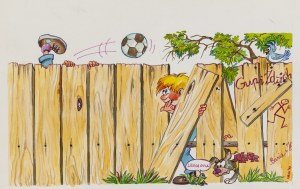 Szarlota Pawel (1947 - 2018 ), Za płotem, ilustracja, 1987
