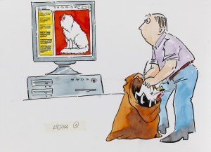 Szarlota Pawel (1947 - 2018 ), Kot w worku, ilustracja do czasopisma 