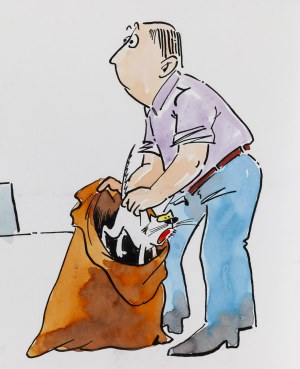Szarlota Pawel (1947 - 2018 ), Kot w worku, ilustracja do czasopisma 