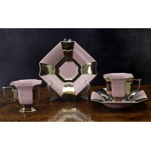 Pár postriebrených šálok na mok z ružového porcelánu - H&amp;C Chodov - 70. roky 20. storočia