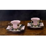 Pár postriebrených šálok na mok z ružového porcelánu - H&amp;C Chodov - 70. roky 20. storočia