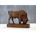 Drewniana figura '' Pasący się żubr  - T. Miller [ Sztuka Ludowa] - Bielsk Podlaski - II poł. XX w.