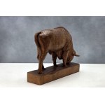 Drewniana figura '' Pasący się żubr  - T. Miller [ Sztuka Ludowa] - Bielsk Podlaski - II poł. XX w.