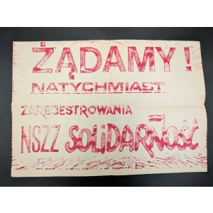 (PLAKAT) WIR FORDERN ! SOFORTIGE EINTRAGUNG DER SOLIDARITÄTSGEWERKSCHAFT [1980] [LÖSCHBLATT, ZWEITE AUFLAGE].