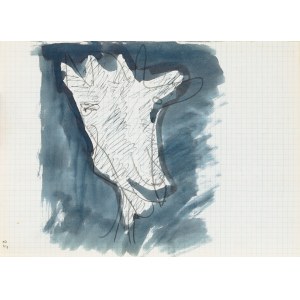 Jerzy PANEK (1918-2001), Head of a goat on a dark blue background, 1964 [August 14]. Drawing from Artist's Sketchbook - 1964.