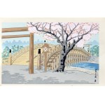Tomikichirō Tokuriki (1902-2000), Cherry blossoms at Uji Bridge in Ise Temple, Japan, circa 1970.