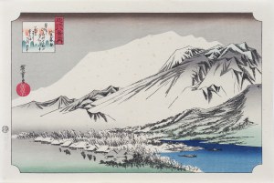 Utagawa Hiroshige (1797 - 1858), Wieczorny śnieg na górze Hira, z serii: Osiem widoków prowincji Omi, wyd. Adachi, Japonia, okres Showa, 1971 r.