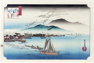 Utagawa Hiroshige (1797 - 1858), Gęsi lądujące w Katata, z serii: Osiem widoków prowincji Omi, wyd. Adachi, Japonia, okres Showa, 1971