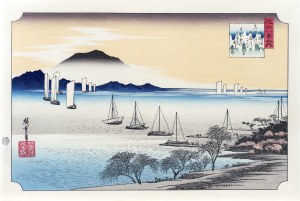 Utagawa Hiroshige (1797 - 1858), Powracające żagle w Yabase, z serii: Osiem widoków prowincji Omi, wyd. Adachi, Japonia, okres Showa, 1971