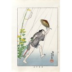 Tsukioka Yoshitoshi (1839-1892), Kazamado Hanji spaceruje w lekkim deszczu, z serii: „Biografie współczesnych mężczyzn”, wyd. Nippon Bijjutsu Dokokai, Japonia, 1920 r.