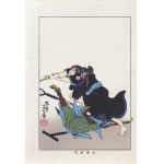 Tsukioka Yoshitoshi (1839-1892), Mizushima Kamon atakuje napastnika włócznią, z serii: „Biografie współczesnych mężczyzn”, wyd. Nippon Bijjutsu Dokokai, Japonia, 1920 r.