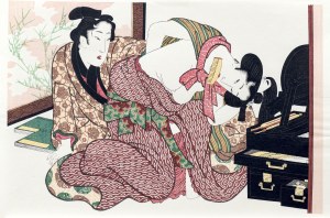 Keisai Eisen (1790 - 1848), Przed lustrem, z serii: 12 przedstawień shunga, wyd. I-shū-kankōka, Tokio/Japonia, 1974 r.