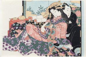 Keisai Eisen (1790 - 1848), Dwie poduszki, z serii: 12 przedstawień shunga, wyd. I-shū-kankōka, Tokio/Japonia, 1974 r.