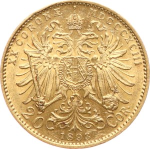 Rakousko-Uhersko, František Josef I. 1848-1916. - 20 K 1893, nep. hrany, nep. rysky.