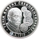 Oppl. V., 2017. - Establishment of the Czechoslovak Crown 25.2.1919. - Portrait of Rashin on the right, 4 coins / large state emblem. - Ag 999, hallmark, 40 mm, 20 g, capsule.