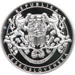 Oppl. V., 2017. - Establishment of the Czechoslovak Crown 25.2.1919. - Portrait of Rashin on the right, 4 coins / large state emblem. - Ag 999, hallmark, 40 mm, 20 g, capsule.