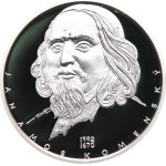 Oppl. V. - Jan Ámos Komenský, portrait slightly left, dated 1592-1670 / Czech lion, eagle. - Ag 999, hallmark, 40 mm, 29,19 g, capsule.