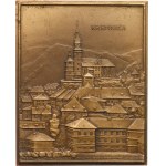Popp V., 1945. - Kremnica. - Action for the restoration of the mint destroyed by the Germans / view of the town with the castle. - Bronze, 42 x 52 mm, single sheet.