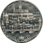 Šindelář L., 1968. - International Assotiation for Mathematical Geology. - On the globe historical tables, angle and hammer / significant Prague monuments, silver plated. - Bronze, 80 mm, etue.