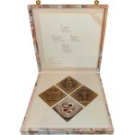 Vitanovský M. - Awarding etui with text Praise of Jihlava with four medals, 3x bronze one-sided 49 x 49 mm, 1x silvered bronze partially enamelled, luxury etui 177 x 177 mm with two locks, handmade paper.