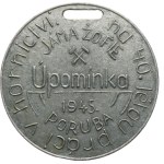 Poruba. - Pit of Žofie, commemoration 1945 of 40 years of work in mining. - Crossed hammers, 4 lines. Inscription and description. - Zn composition, 57 mm, single-sided, with original stamped hole.