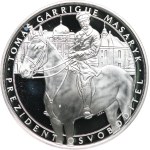 Oppl. V, 2017. - TGM on horseback slightly left, in the background the castle in Lány / large state emblem. - Ag 999, hallmark, 40 mm, 20 g, capsule.