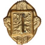 Czechoslovakia, First Republic 1918-1938 - State Forests and Estates 1938, hunting cap badge - Gilt bronze plate, oval 37 x 43 mm on two handles, one broken off.