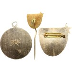 Hamr na Jezeře. - Uranium mines Hamr, Exemplary worker, 31 x 31 mm on a pin + miniature 16 x 17 mm on a needle + special purpose stamp PTD UD Hamr / No.287, gilded Al 30 mm with original tab.