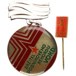 Ostrava VOKD. - Construction of the Ostrava-Karviná mines / Holder of the VOKD company record, silver-plated bronze, 30,5 mm, on metal hanger, on needle + VOKD badge, 8,5 x 13 mm, on needle.