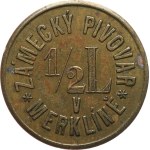 Merklín. - Merklín Castle Brewery, ½ L / beer glass in hop wreath. - Ms, 24,5 mm, Lik.-69.