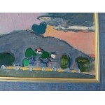 KAZIMIERZ PODSADECKI, PAINTING BLUE LANDSCAPE, OIL ON CANVAS, INSCRIBED ON THE BACK, KRAKÓW 3 VI 1957, SIGNED PODSADECKI 1957
