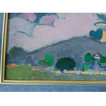 KAZIMIERZ PODSADECKI, PAINTING BLUE LANDSCAPE, OIL ON CANVAS, INSCRIBED ON THE BACK, KRAKÓW 3 VI 1957, SIGNED PODSADECKI 1957