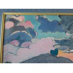 KAZIMIERZ PODSADECKI, PAINTING BLUE LANDSCAPE, OIL ON CANVAS, INSCRIBED ON THE BACK, KRAKÓW 3 VI 1957, SIGNED PODSADECKI 1957