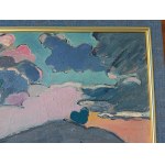 KAZIMIERZ PODSADECKI, PAINTING BLUE LANDSCAPE, OIL ON CANVAS, INSCRIBED ON THE BACK, KRAKÓW 3 VI 1957, SIGNED PODSADECKI 1957